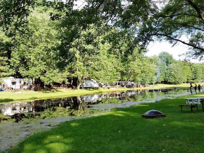 beautiful view of a creek and RV and camping sites at Stand Rock Campground